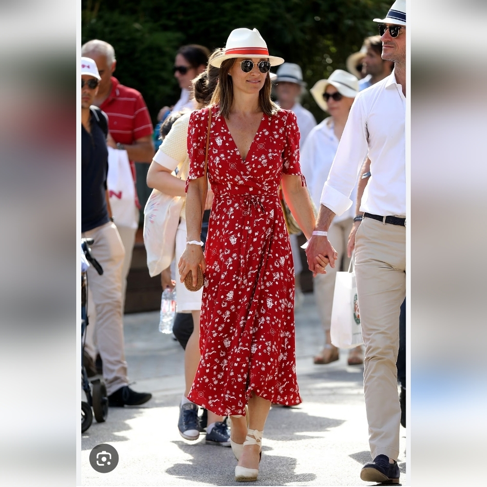 Ralph Lauren Red Floral Wrap Midi Dress